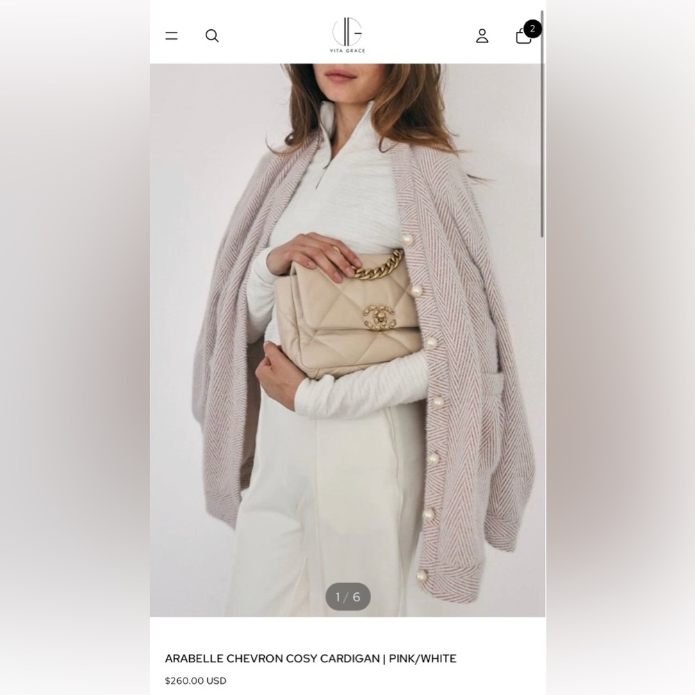 Vita Grace ARABELLE CHEVRON COSY CARDIGAN | PINK/WHITE. One size. Worn once.